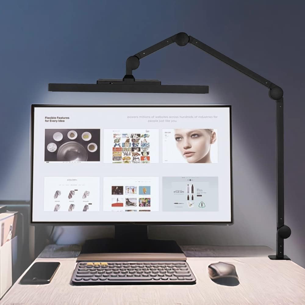 VONCI LED Desk Lamp, Computer Monitor Workbench Lights,Metal Polarized Architect Clip Light with Gesture Sensing Switch, 10"/40" Timer Stepless Dimming & Color (2700k-6500k)