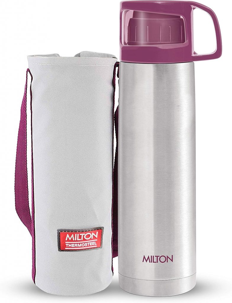 Milton Glassy 1000 Thermosteel 24 Hours Hot and Cold Water Bottle with Drinking Cup Lid, 1 Litre, Pink | Leak Proof | Office Bottle | Gym Bottle | Home | Kitchen | Hiking | Trekking | Travel Bottle