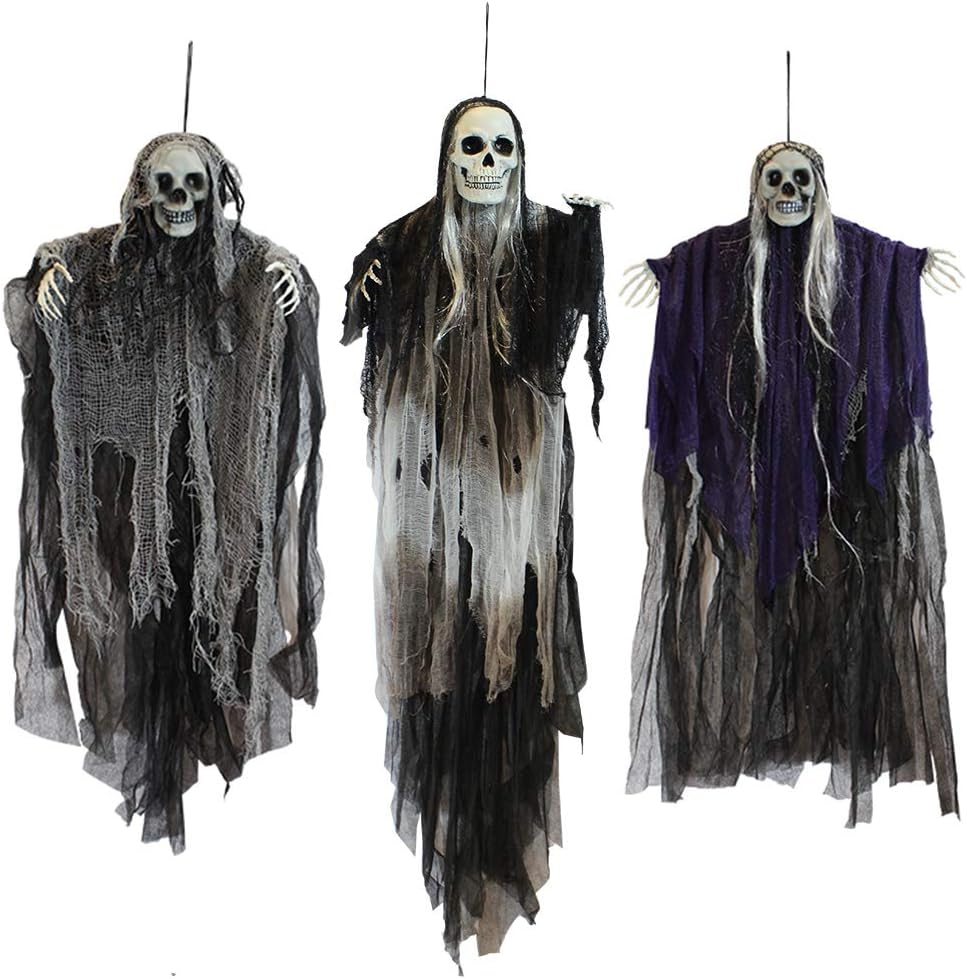 JOYIN 3 Pack Hanging Halloween Skeleton Ghosts Decorations, Grim Reapers for Best Halloween Outdoor Decorations 